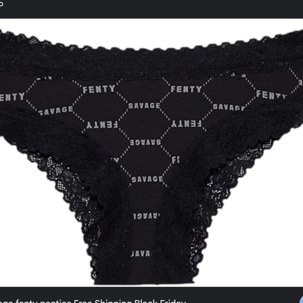 Savage x Fenty small black bikini panties with brands printed and lace trim